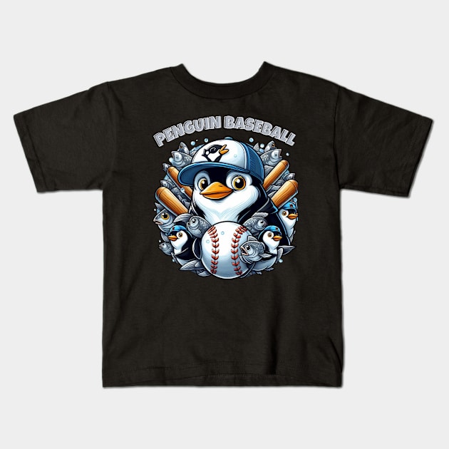 penguin baseball Kids T-Shirt by hsayn.bara